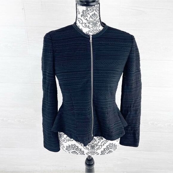 Rebecca Taylor Texture Knit Zip Front Fitted Silk Blend Jacket - Picture 4 of 10